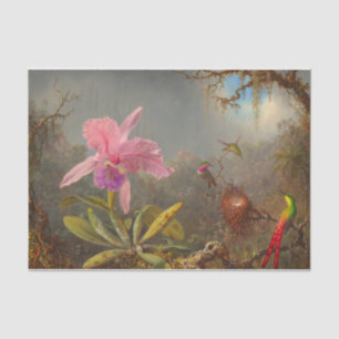 Papier Mousseline L'orchidée de Cattleya et trois colibris Heade