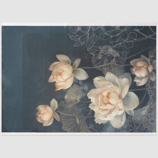 Papier Mousseline Lotus Flowers & minuit Bleu, Effets multimédias (Recto)