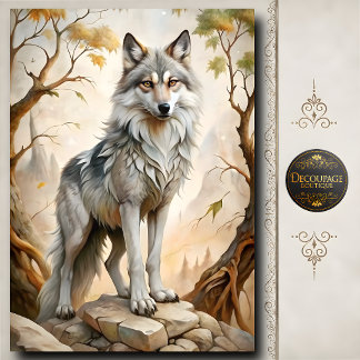 Papier Mousseline Loup blanc gris Art faunique Forêt d'automne