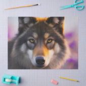 Papier Mousseline Loup gris en fleurs violettes (Artisanat)