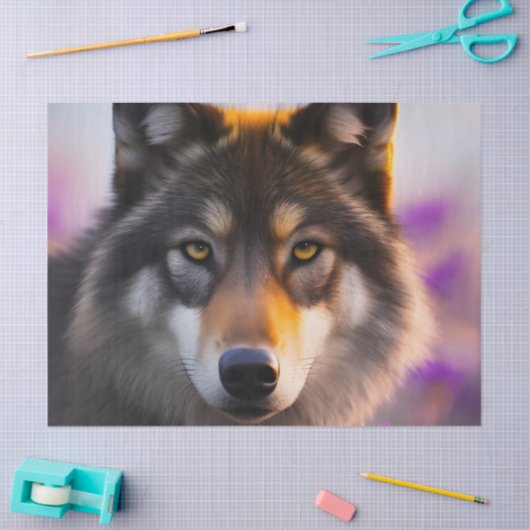 Papier Mousseline Loup gris en fleurs violettes (Artisanat)