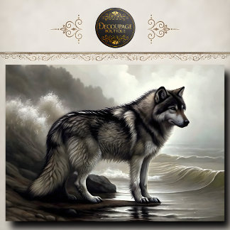 Papier Mousseline Loup Gris par Vagues Océaniques Art Faunique