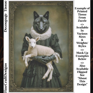 Papier Mousseline Loup habillé victorien tenant un agneau ES7L décou