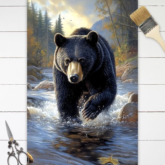 Papier Mousseline L'ours noir dans une rivière Illustration Découpag