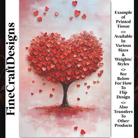 Papier Mousseline Love Romance Tree + Red Heart Feuilles Découpage B