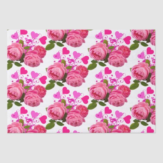 Papier Mousseline Love Rose rose motif floral (Recto)