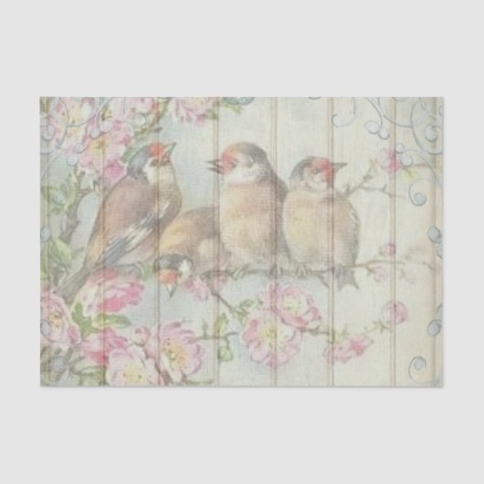 Papier Mousseline Lovebirds victorien avec branches de fleurs roses (Recto)