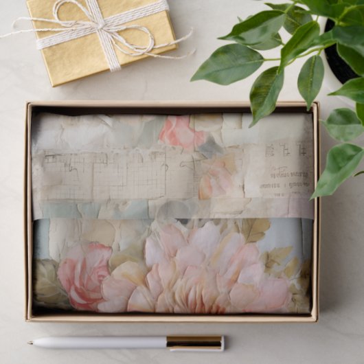 Papier Mousseline Lovely Collage with Painted Florals on Torn Paper (Cadeau)