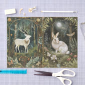 Papier Mousseline Lovely White Deer & Rabbit in the Forest Moonlight (Artisanat)