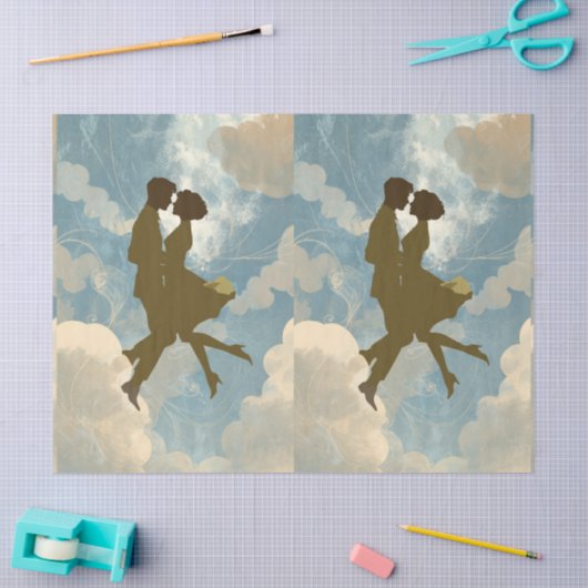 Papier Mousseline Lovers Couple in the Blue Sky Collage (Artisanat)