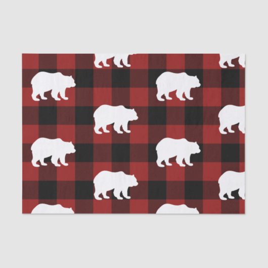 Papier Mousseline Lumberjack Red Buffalo Plaid Bear Motif Holiday (Recto)