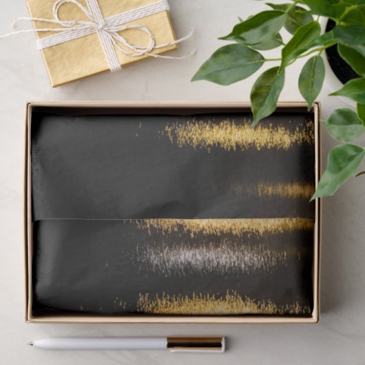 Papier Mousseline Lumières nocturnes Abstraites mer brillant or noir (Cadeau)