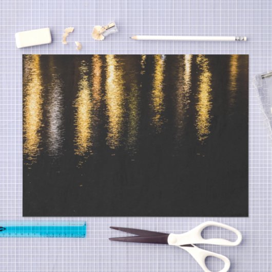 Papier Mousseline Lumières nocturnes Abstraites mer brillant or noir (Artisanat)