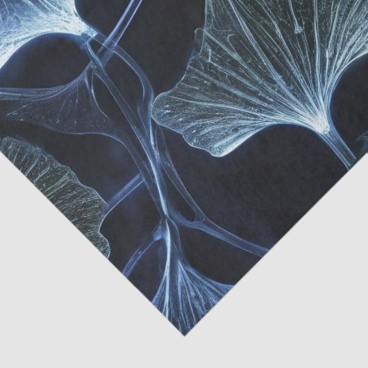 Papier Mousseline Luminogramme bleu Ginkgo Découpage Feuilles / (Détail)