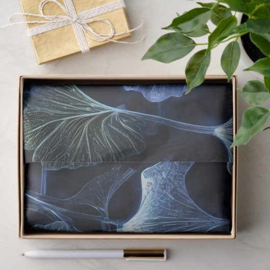 Papier Mousseline Luminogramme bleu Ginkgo Découpage Feuilles / (Cadeau)