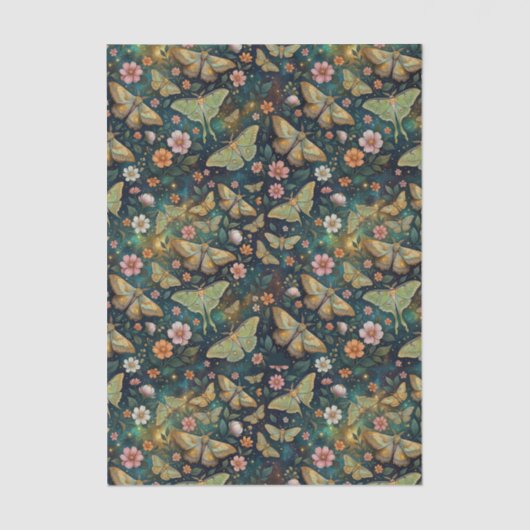 Papier Mousseline Luna Moth and Moon, Celestial Floral Repeat (Recto)