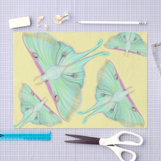 Papier Mousseline Luna Moth sur jaune (Artisanat)