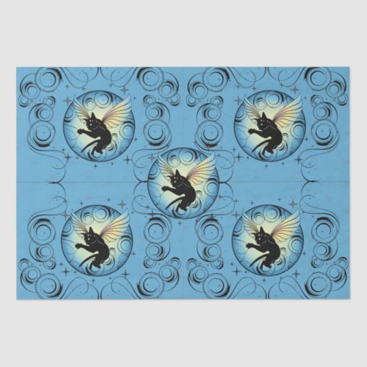 Papier Mousseline Lune de chats cosmiques et étoiles (Recto)