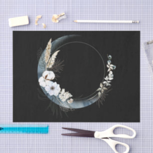 Papier Mousseline Lune de croissant bleu avec fleurs blanches