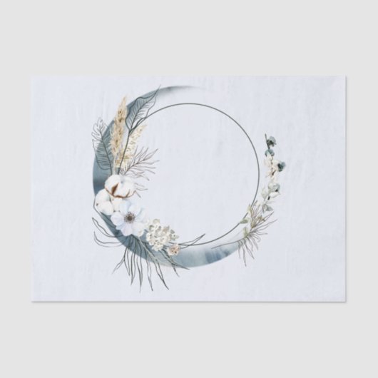 Papier Mousseline Lune de croissant bleu avec fleurs blanches (Recto)