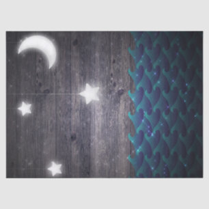 Papier Mousseline Lune, étoiles et vagues sur le découpage du bois
