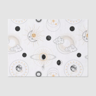 Papier Mousseline Lune phases soleil stylisé rétro planètes vintages