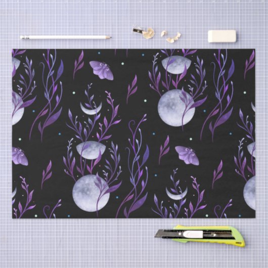 Papier Mousseline Lune pourpre et papillon (Artisanat)