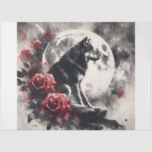 Papier Mousseline Lune Wolf Floral (Recto)