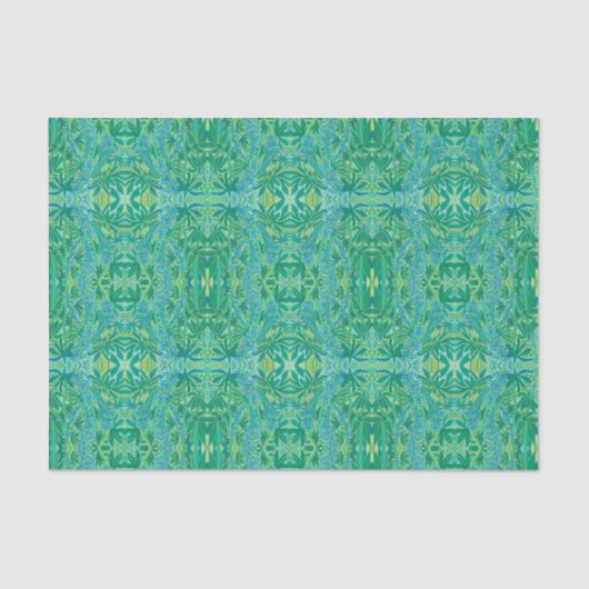 Papier Mousseline Lupine Fleurs Bohème Arabesque Motif Vert (Recto)