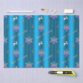 Papier Mousseline Luxe Blue Christmas Snowflakes et rennes (Artisanat)