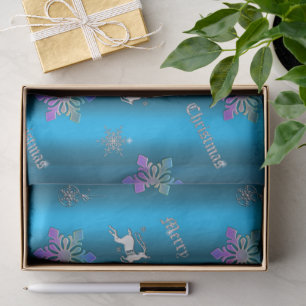 Papier Mousseline Luxe Blue Christmas Snowflakes et rennes