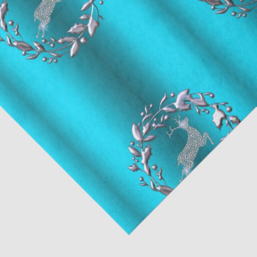 Papier Mousseline Luxe Silver Reindeer Aqua Christmas (Détail)