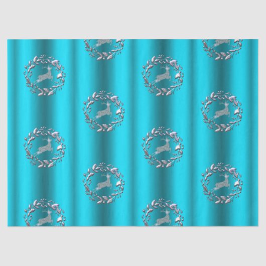 Papier Mousseline Luxe Silver Reindeer Aqua Christmas (Recto)