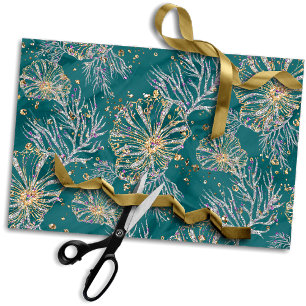 Papier Mousseline Luxe sous-marine Turquoise et Gold Ocean Sea Lif