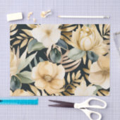 Papier Mousseline Luxueux or et blanc floral (Artisanat)