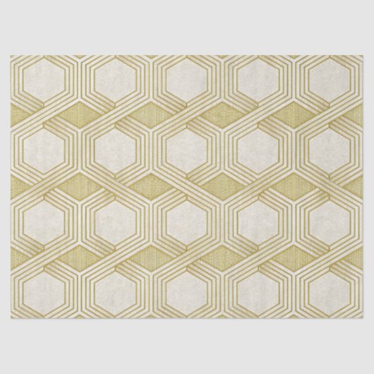 Papier Mousseline Luxurious Gold Hexagon Pattern - Marble Texture (Recto)