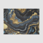 Papier Mousseline Luxury Navy Blue Black Faux Gold Marble Agate (Recto)