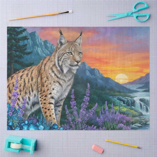 Papier Mousseline Lynx au lever du soleil par cascade (Artisanat)