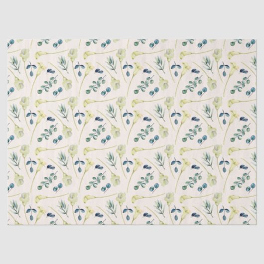 Papier Mousseline Lys calla blanc et eucalyptus  (Recto)