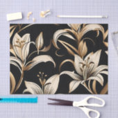 Papier Mousseline Lys dorés modernes sur noir (Artisanat)