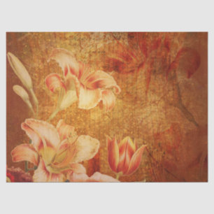 Papier Mousseline Lys Orange Grunge Floral Découpage 