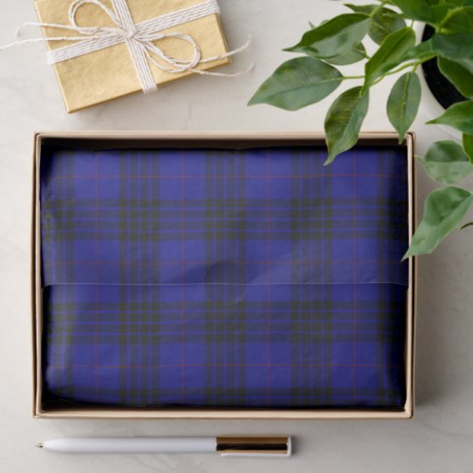 Papier Mousseline MacKay tartan bleu noir plaid (Cadeau)