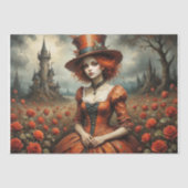 Papier Mousseline Mad Hatter Girl in Rose Garden Decoupage (Recto)