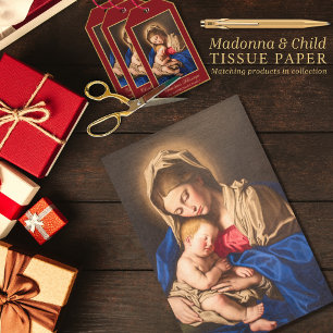Papier Mousseline Madonna & Enfant traditionnel Noël religieux
