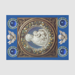 PAPIER MOUSSELINE MADONNA, NATIVITÉ ENFANT ET ANGELS COURONNE FLORAL