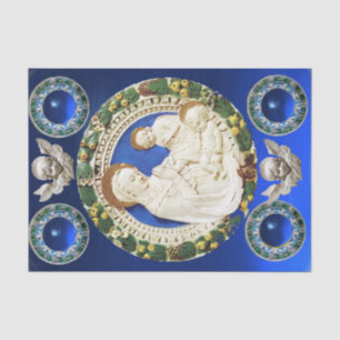 PAPIER MOUSSELINE MADONNA, NATIVITÉ ENFANT ET ANGELS COURONNE FLORAL