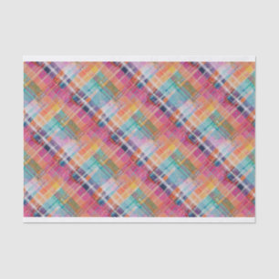Papier Mousseline Madras Plaid, Violet, Papier Tissu Aqua Rose
