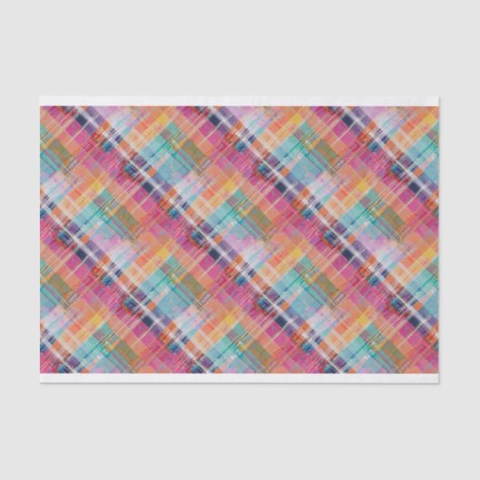 Papier Mousseline Madras Plaid, Violet, Papier Tissu Aqua Rose (Recto)