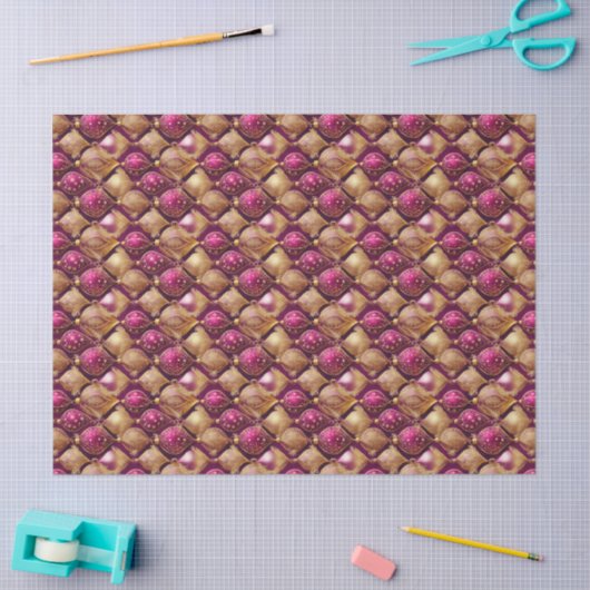 Papier Mousseline Magenta Gold Christmas Pattern#12 ID1009 (Artisanat)