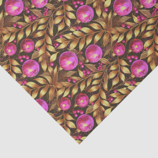 Papier Mousseline Magenta Gold Christmas Pattern#29 ID1009 (Détail)